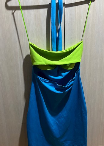 Renkli Mavi Kadın Midi Elbise - Görsel 3