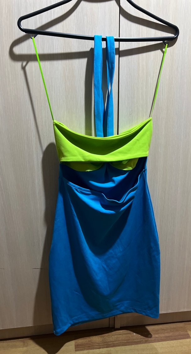 Renkli Mavi Kadın Midi Elbise - Görsel 3