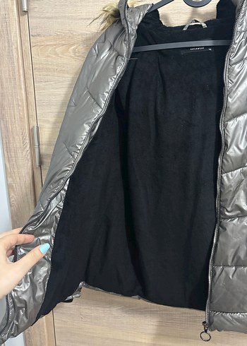 Kadın Gri Kürklü Kışlık Mont - Görsel 3