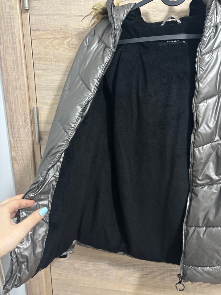 Kadın Gri Kürklü Kışlık Mont - Görsel 3