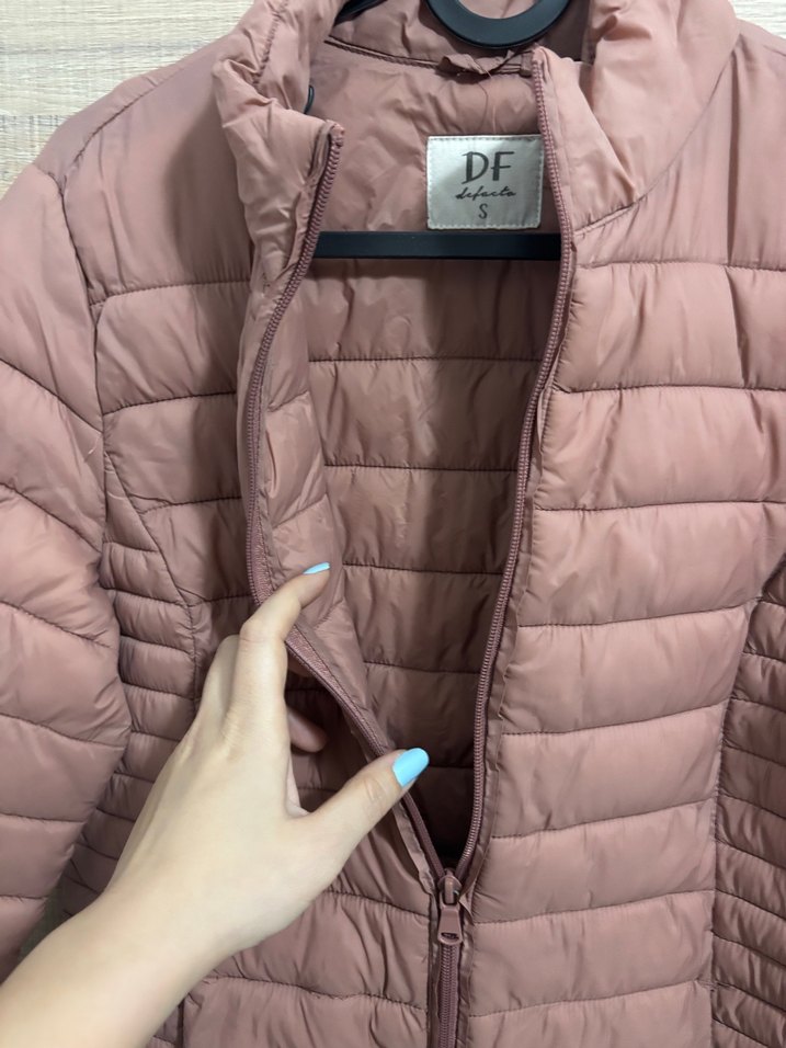 Toz pembe Kadın Midi Kışlık Mont Fermuarlı - Görsel 2