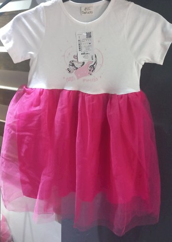 Kız Çocuk Kısa Kollu Pembe Tül Elbise 6-9 aydan 5-6 yaşa kadar