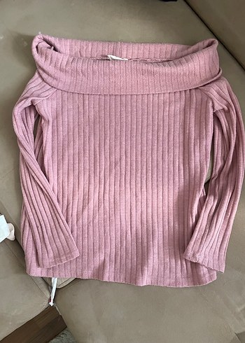 Pembe Uzun Kollu Kayık Yaka Triko Kazak