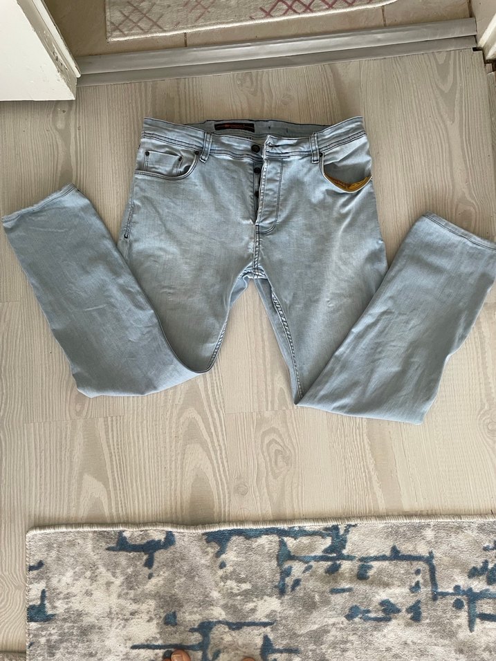 Gri Düğmeli Erkek Denim Pantolon - Görsel 2
