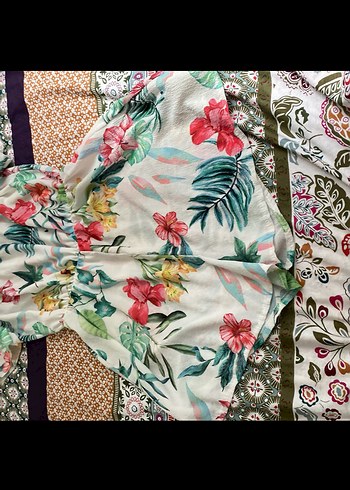 l Beden Çiçek Desenli Mini Straplez kimono