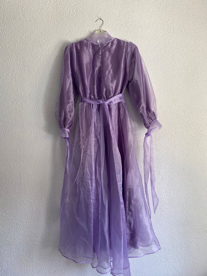 Mor Uzun Drapeli Kadın Elbise - Görsel 3