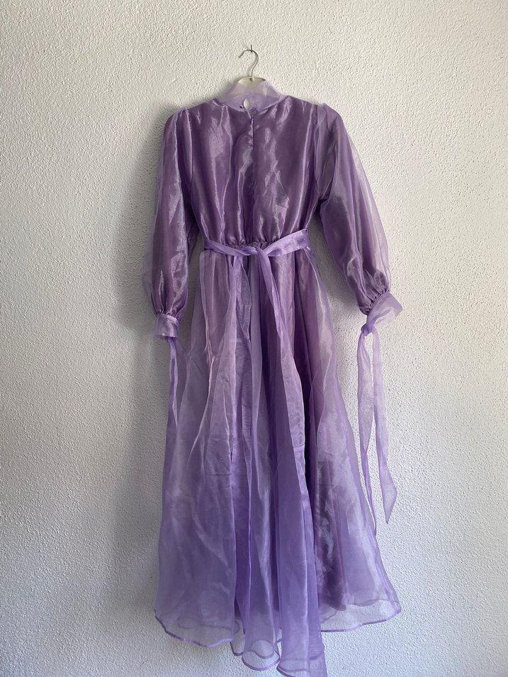 Mor Uzun Drapeli Kadın Elbise - Görsel 2