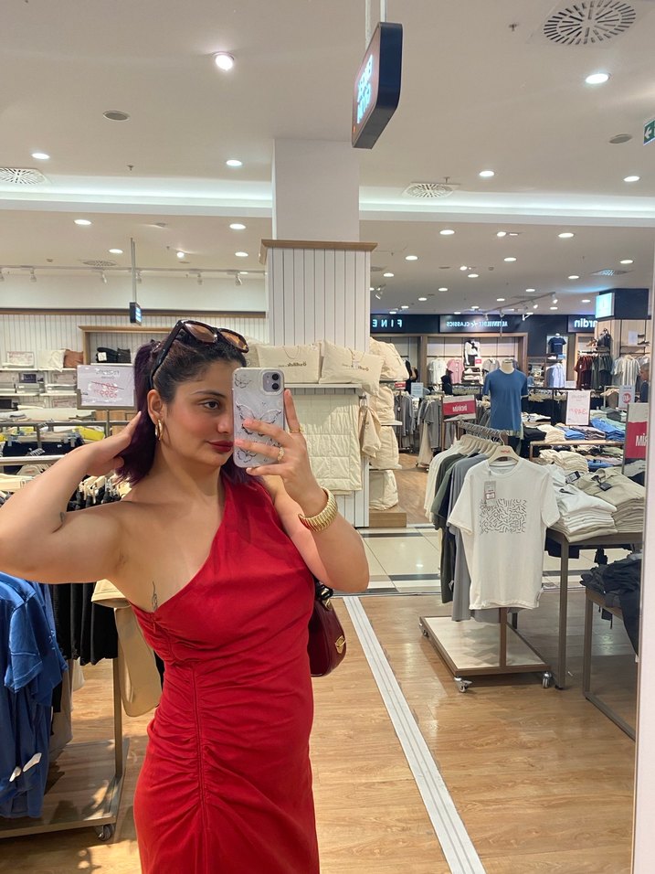 Kırmızı Drapeli Uzun Mango Elbise - Görsel 2