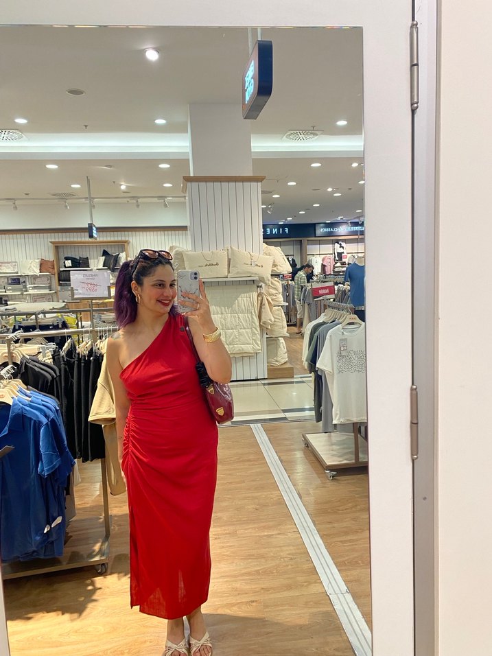 Kırmızı Drapeli Uzun Mango Elbise - Görsel 3