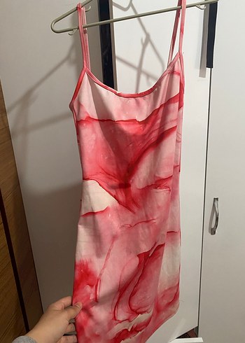 Pembe Batik Desenli Mini Elbise - Görsel 2