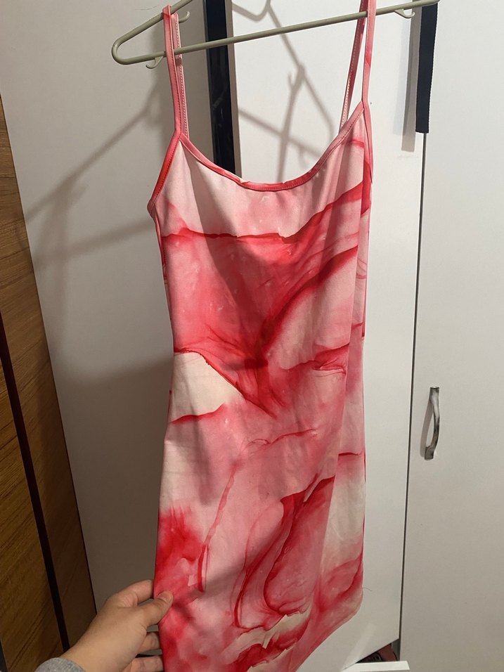 Pembe Batik Desenli Mini Elbise - Görsel 2