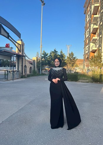 Uzun Kollu Siyah Gotik Drape abiye satılık - Görsel 3