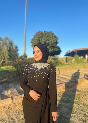 Uzun Kollu Siyah Gotik Drape abiye satılık - Görsel 2