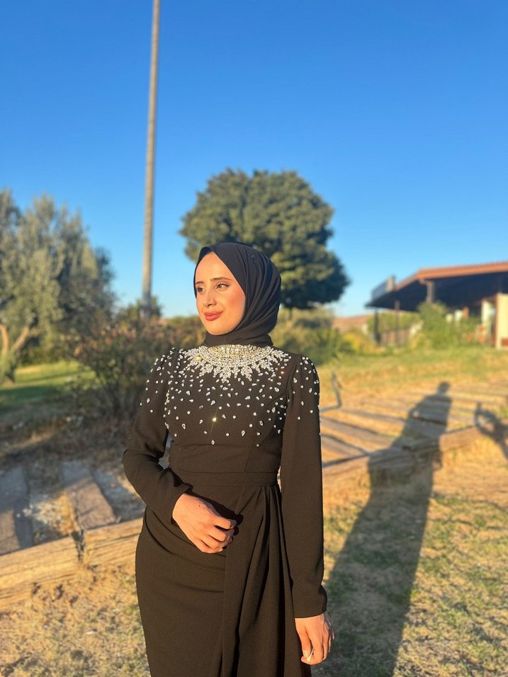 Uzun Kollu Siyah Gotik Drape abiye satılık - Görsel 2