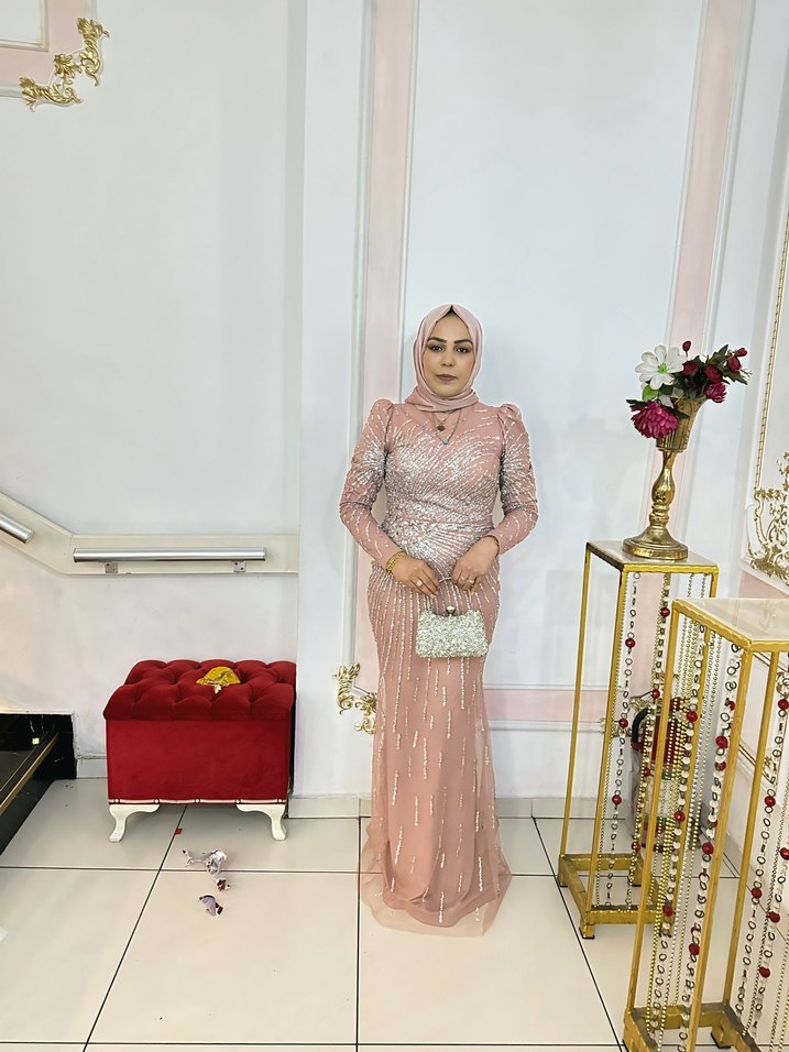 Pembe Uzun Kollu Drapeli Abiye Elbise fiyatı  40 42 beden - Görsel 2