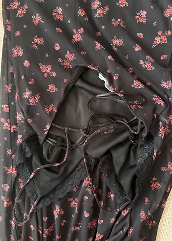 Çiçek Desenli Siyah Uzun Hamile Geceliği - Görsel 3