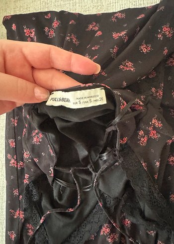 Çiçek Desenli Siyah Uzun Hamile Geceliği - Görsel 4