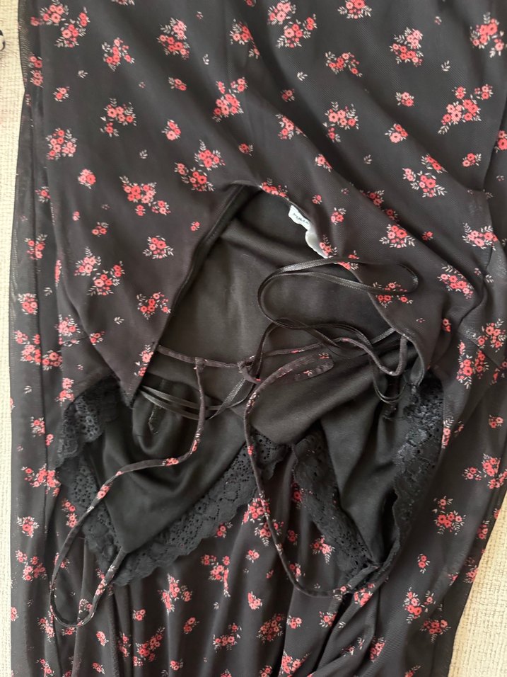 Çiçek Desenli Siyah Uzun Hamile Geceliği - Görsel 3