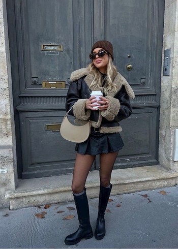 Kahverengi Kürklü Deri Kadın Ceket - Görsel 3