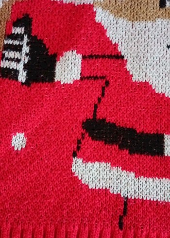 Kırmızı Nakışlı Triko Kadın Kazak - Görsel 3