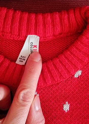 Kırmızı Nakışlı Triko Kadın Kazak - Görsel 2