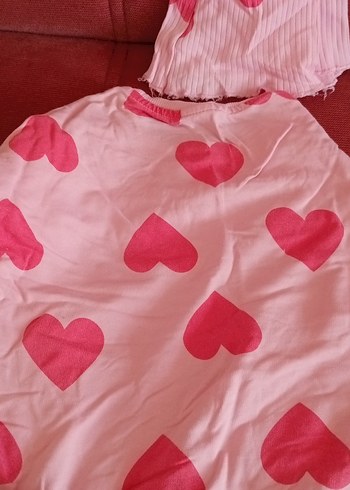 Kız Çocuk Pembe Kalp Desenli pijama - Görsel 5