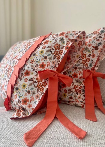 Çiçek Desenli Renkli Yastık Kılıfı bağlamalı - Görsel 4