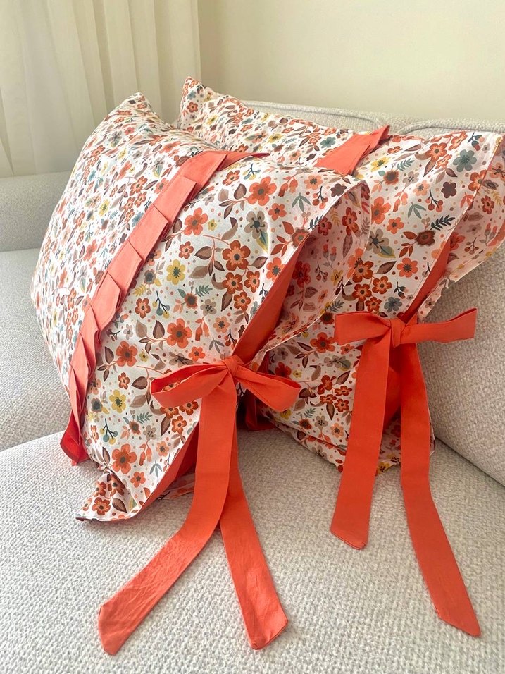 Çiçek Desenli Renkli Yastık Kılıfı bağlamalı - Görsel 2