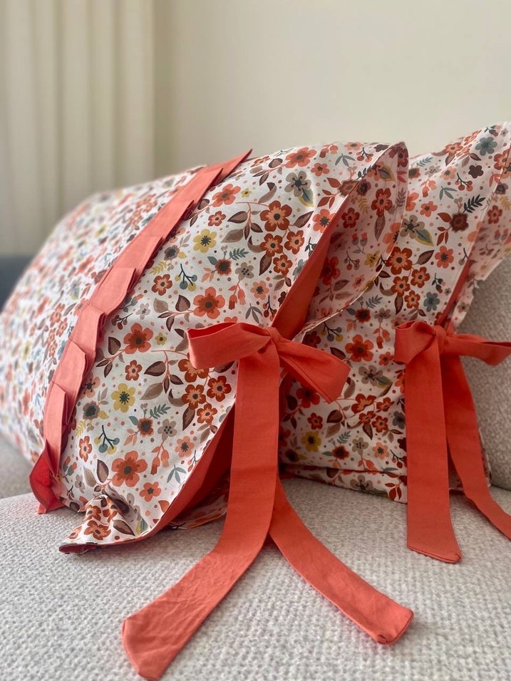Çiçek Desenli Renkli Yastık Kılıfı bağlamalı - Görsel 4