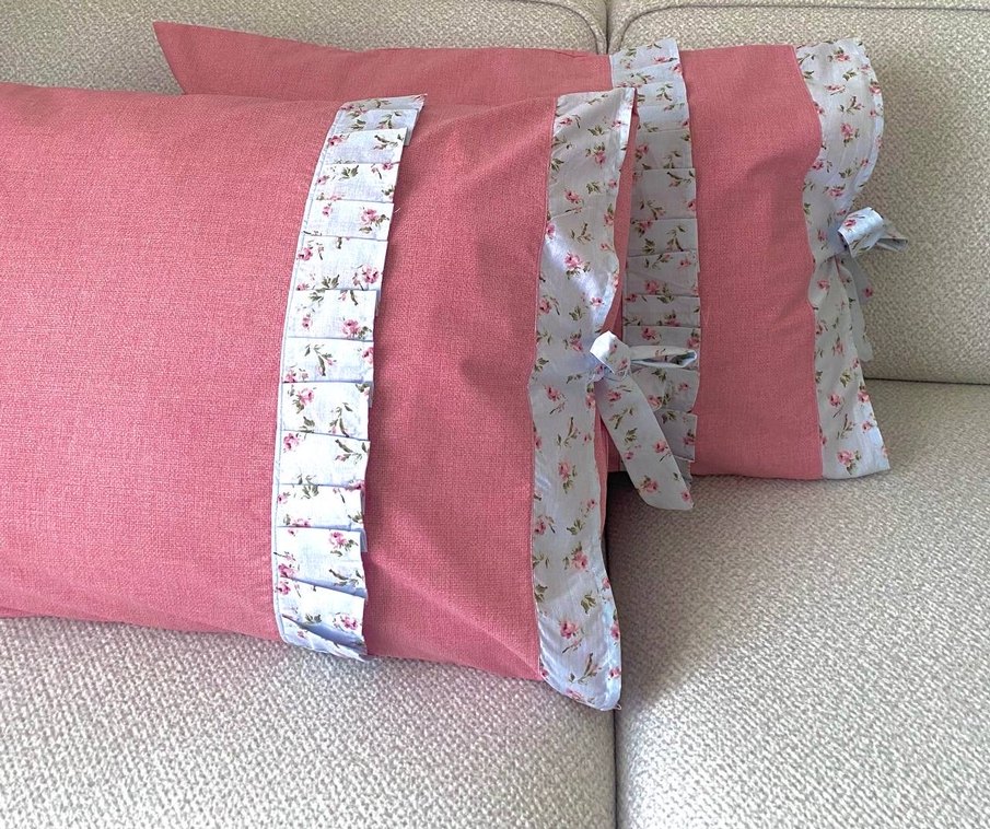 Pembe Çiçek Desenli Dekoratif Yastık Kılıfı - Görsel 3