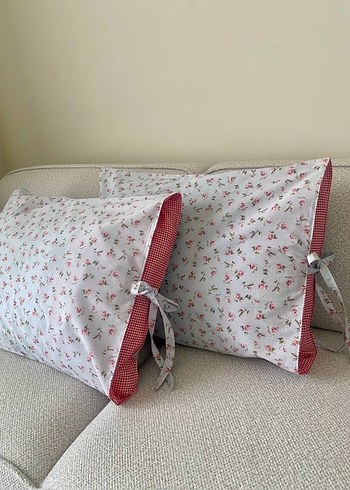 Çiçekli Gri Yastık Kılıfı Seti Bağlamalı - Görsel 5