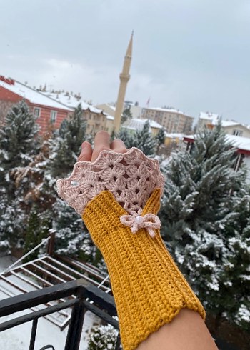 Bohem Tarz Sarı Örgü Kadın Eldiveni Vintage - Görsel 2