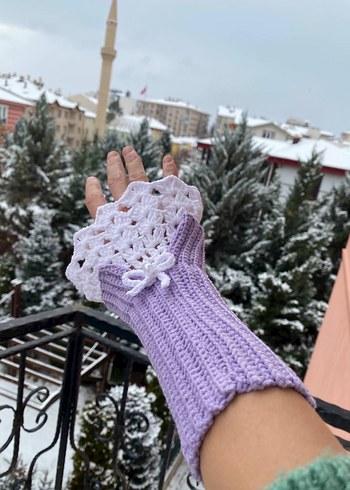 Bohem Mor Beyaz Örgü Kadın Eldiveni - Görsel 3