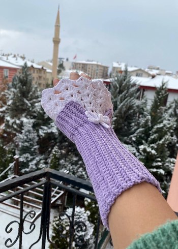 Bohem Mor Beyaz Örgü Kadın Eldiveni - Görsel 4