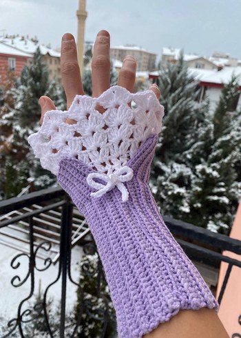 Bohem Mor Beyaz Örgü Kadın Eldiveni - Görsel 2