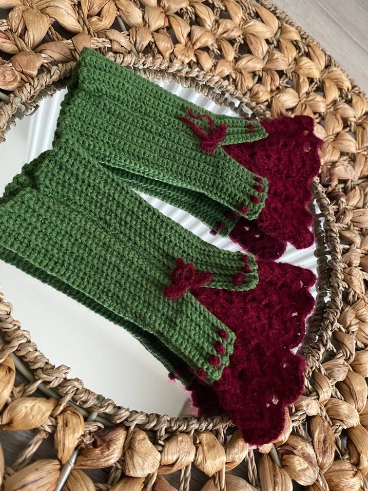 Bordo Yeşil Örgü Bohem Kadın Eldiveni - Görsel 2