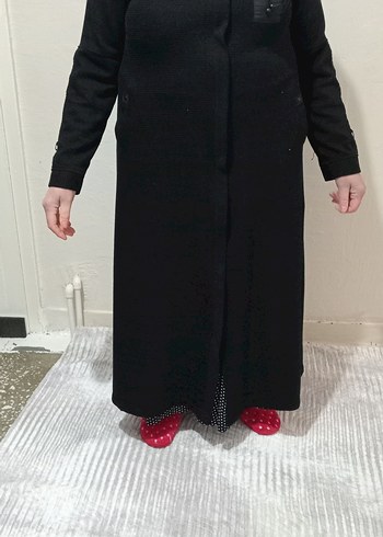 fermuarlı Siyah Kadın Uzun Yün Kaban - Görsel 5