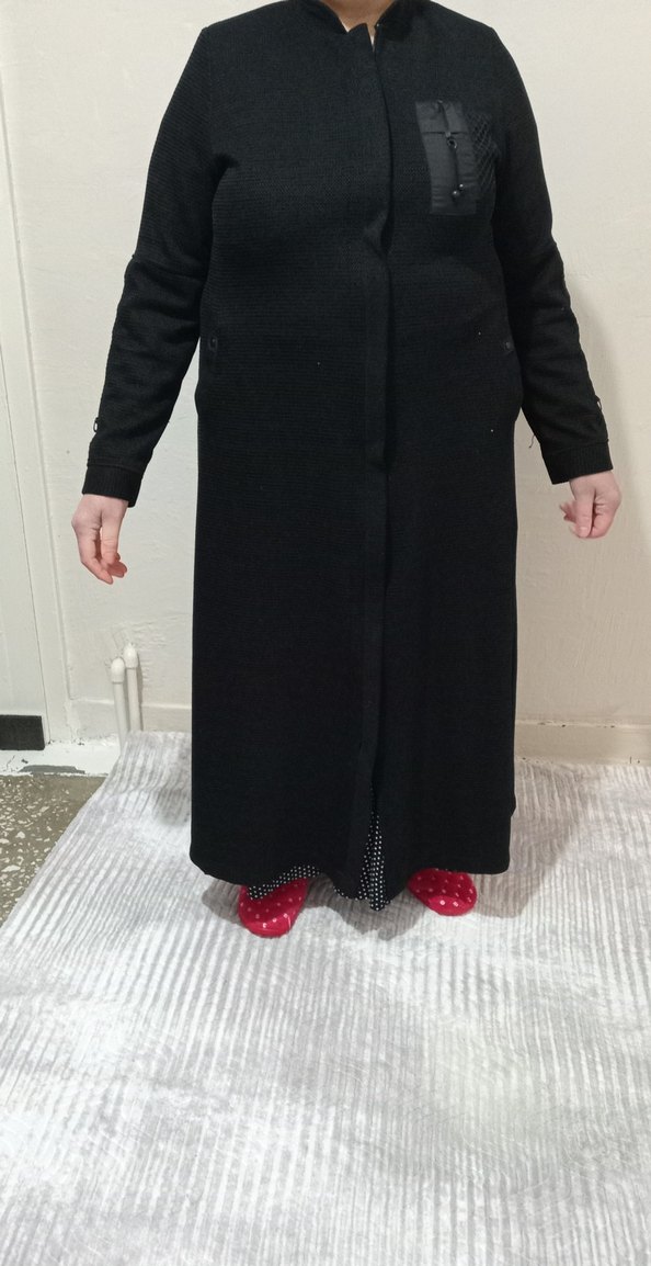 fermuarlı Siyah Kadın Uzun Yün Kaban - Görsel 5