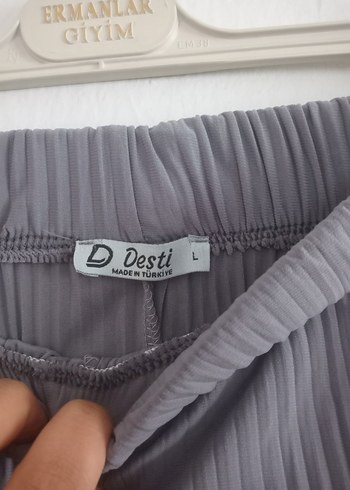 l Beden Gri Pilili Kadın bol paça Pantolon