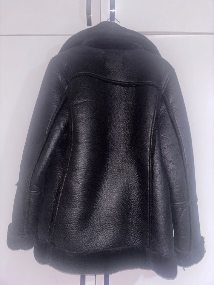 Kadın Siyah Deri Kürklü Biker Ceket - Görsel 3