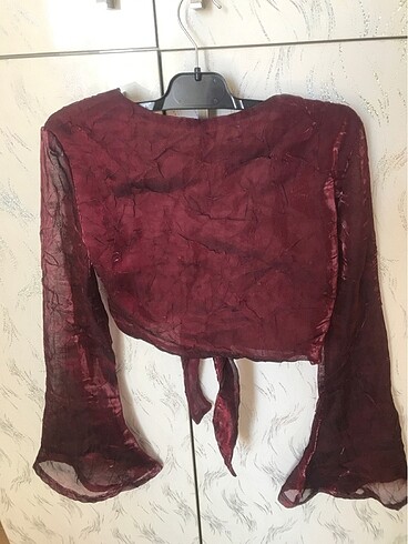 m Beden bordo Renk Önden bağlamalı tül ceket gömlek (astarlı)