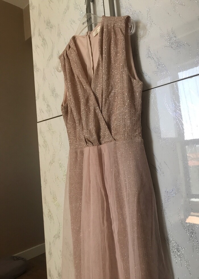 Simli, tüllü, astarlı  çok şık mezuniyet elbisesi - Görsel 4