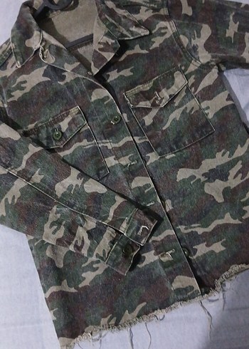Düğmeli Kamuflaj eskitme Kadın Ceket