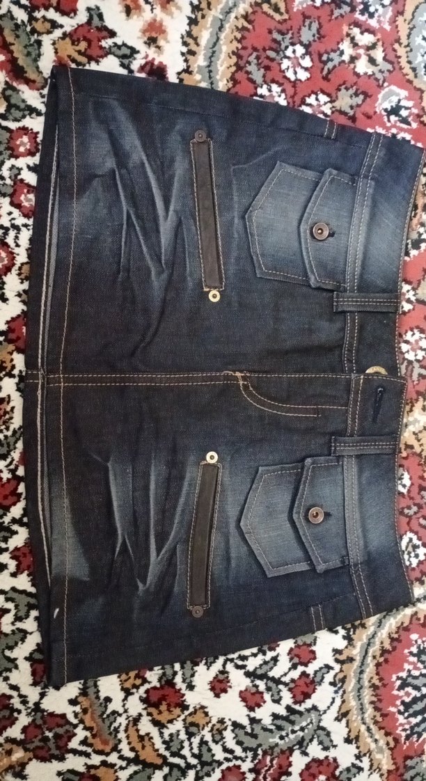 YENİ Düğmeli İşlemeli Koyu lacivert i Denim Mini Etek - Görsel 2