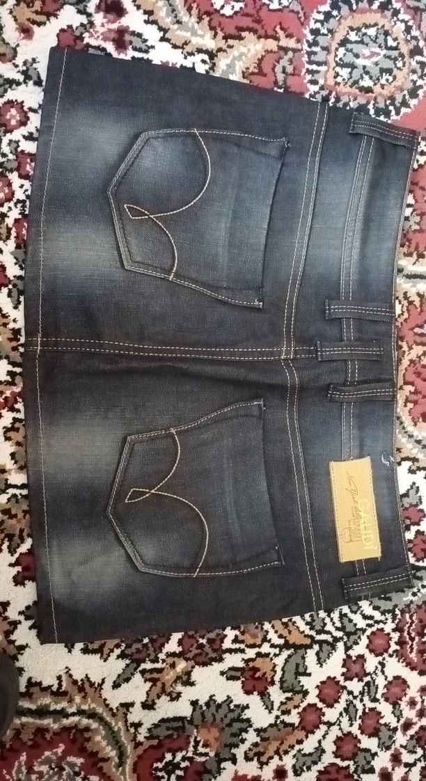 YENİ Düğmeli İşlemeli Koyu lacivert i Denim Mini Etek - Görsel 3