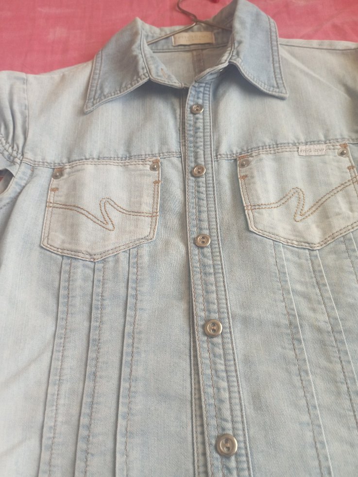 Kısa Kollu Düğmeli Denim Kadın Gömlek - Görsel 2