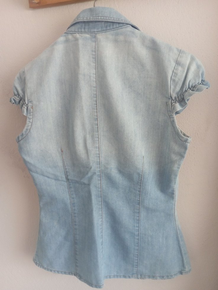 Kısa Kollu Düğmeli Denim Kadın Gömlek - Görsel 5