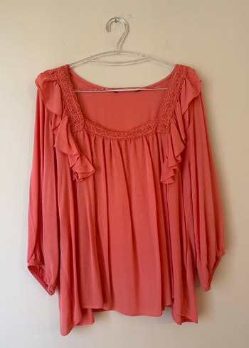 Pembe Keten Salaş Uzun Kollu Bluz - Görsel 3