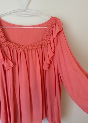 Pembe Keten Salaş Uzun Kollu Bluz - Görsel 2