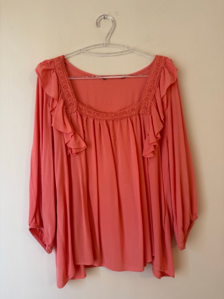 Pembe Keten Salaş Uzun Kollu Bluz - Görsel 3